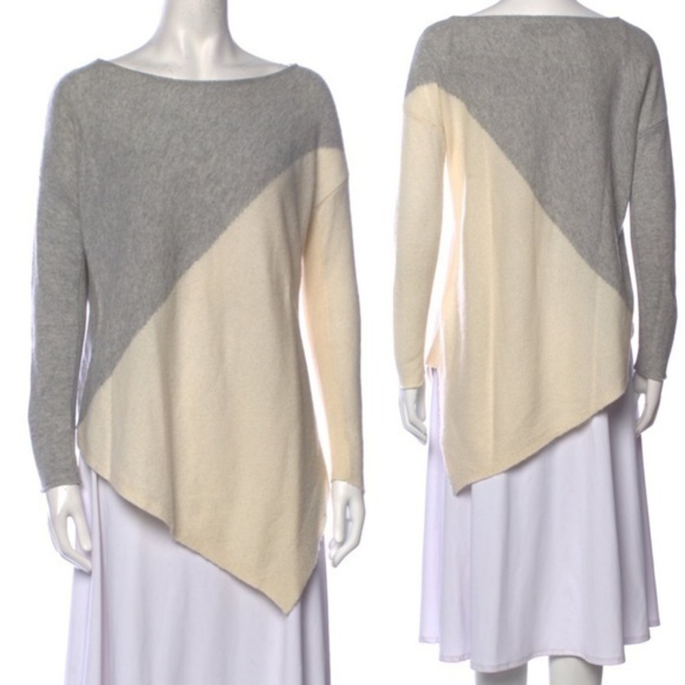 Alice + Olivia Colorblock Pattern Bateau Neckline Sweater, Cream/ Grey, size S